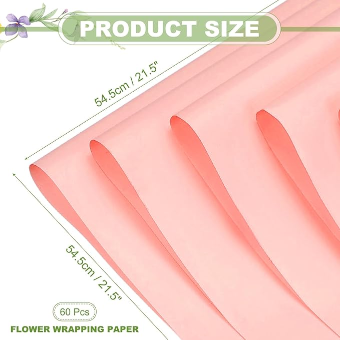 uxcell 60 Sheets Flower Wrapping Paper, 21.5" x 21.5" Waterproof Floral Bouquet Wrapping Papers Florist Supplies for Wedding Party Gift Packaging DIY Crafts, Deep Pink