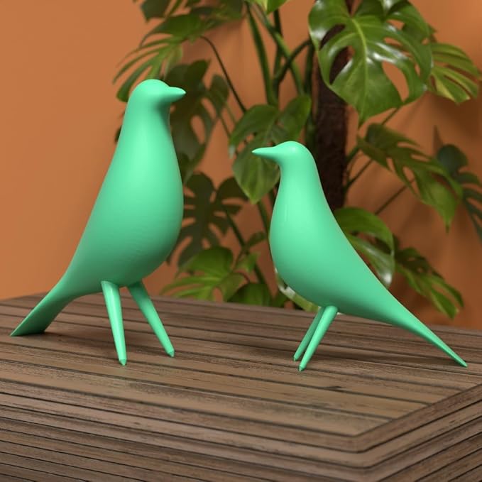 Mid Century Modern Retro Style Bird Family Decor Vintage Look Figurines 1960s 50s MCM Midmod Set of 2 Office Decoration Home Living room Gift (Mint)