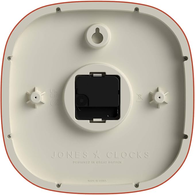 JONES CLOCKS® Pulsar wall Clock | Square Rounded Retro Clock | 10 inch | Orange | Cool Designer Look for Kitchen, Living Room or Office