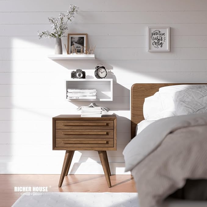 RICHER HOUSE Floating Shelves Bathroom, White Floating Shelves for Wall, Above Toilet Bathroom Shelves, Wall Mounted Hanging Shelves for Bedroom, Kitchen, Living Room Decor - White