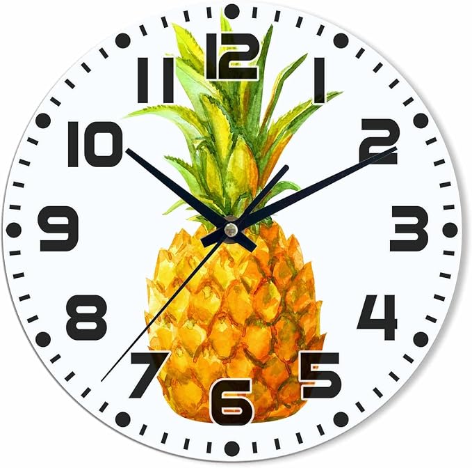Pineapple Wall Clock Watercolor Ananas Comosus Battery Powered Wall Clock Silent Non Ticking 10 Inch for Living Room, Kitchen, Home,Bathroom, Bedroom
