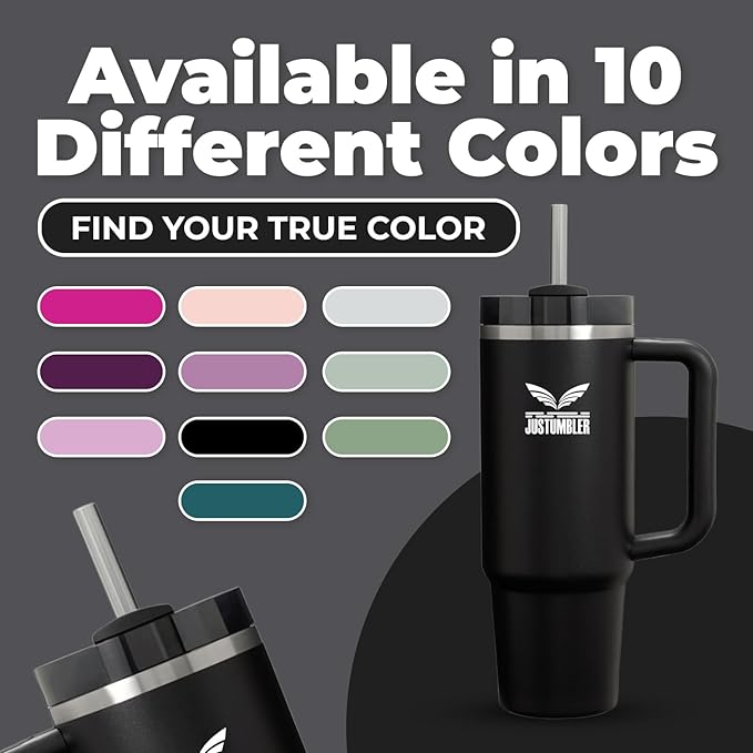 40 Oz Insulated Tumbler with Handle and Straw, Stainless Steel Coffee Travel Mug with Lid, Leak Proof Water Bottle with Accessories, Black