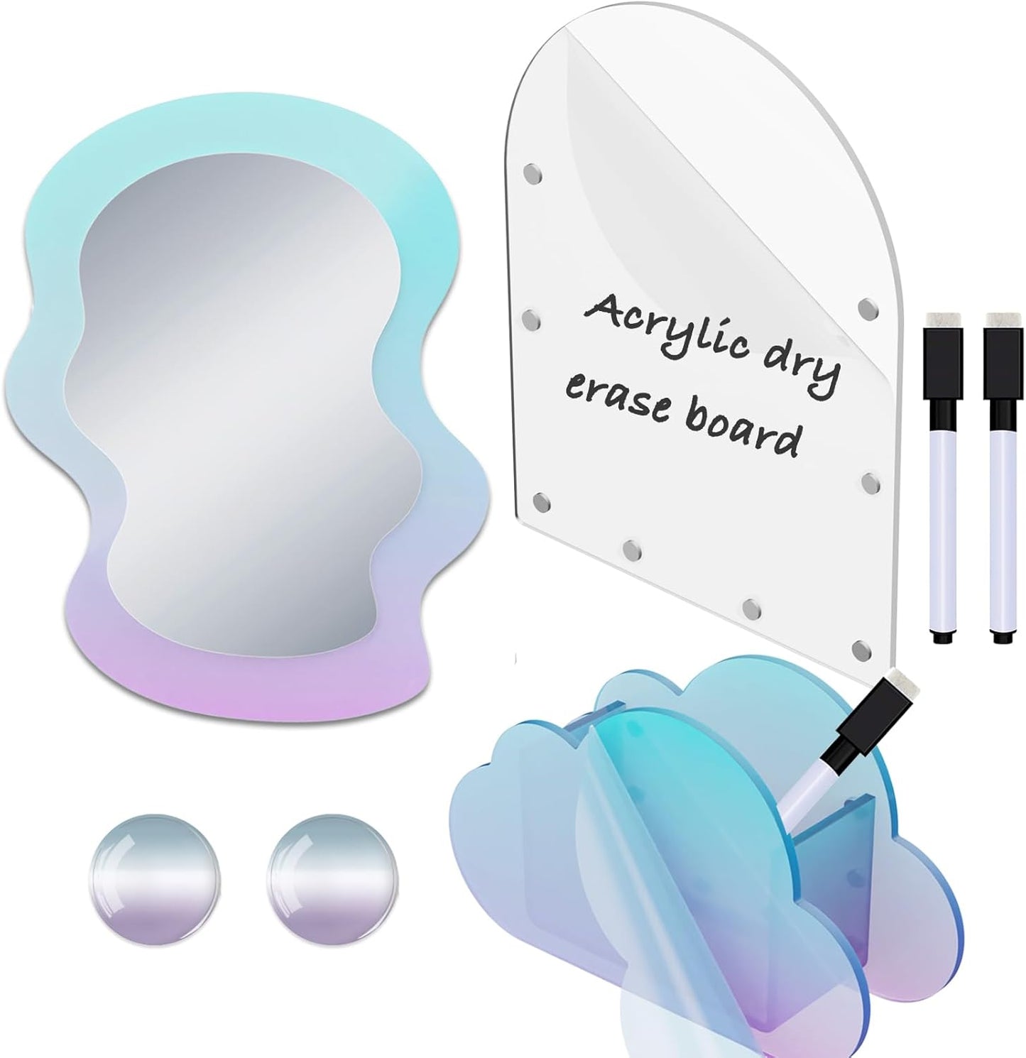 Svartur Iridescent Locker Accessories Set - Magnetic Mirror & Pen Holder | Acrylic Dry Erase Board