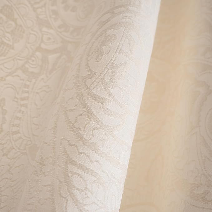 ENJOYBRIDAL Paisley 63 Inch Curtains for Bedroom Living Room Drapes Jacquard Semi Sheer Off White Short Window Curtain Panels Rod Pocket 2 Panels Set Boho Farmhouse Floral Cream Window Treatments