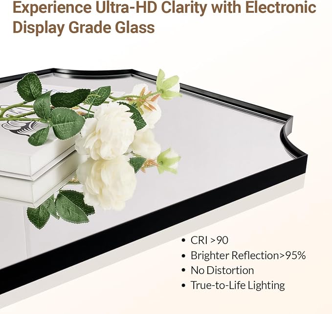 ANDY STAR 20"x30" Bathroom Mirror, Matte Black Vanity Mirror, Scalloped Rectangle Mirror in Premium Stainless Steel Frame, Scalloped Corners Design, Compact Size Ideal for Small Bathroom Remodel