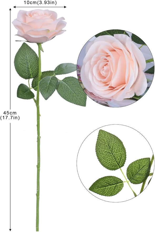 Artificial Rose Flower Artificial Flowers Flower with Long Stem Silk Roses Bouquet for Wedding Bridal Shower Party Home Decoration (Blush, 12 Pcs)