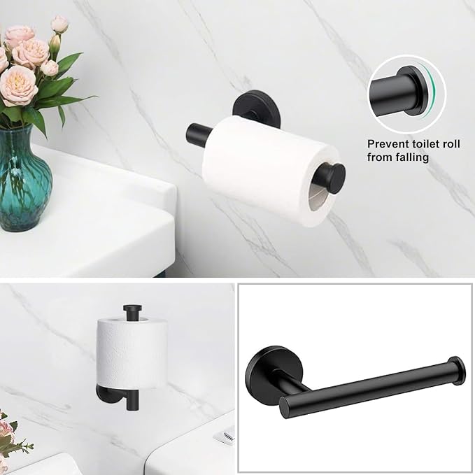 Black Bathroom Accessories Set, 7 Pieces Black Towel Bar Bathroom Hardware Set, 24 Inch Towel Racks for Bathroom, SUS304 Stainless Steel Bathroom Towel Holder Toilet Paper Holder Wall Mounted