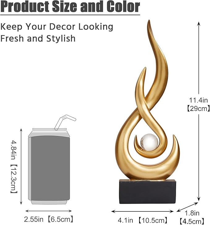Modern Abstract Art Table Decoration,Resin Flame Statue Modern Centerpiece Ornaments for Living Room Great Gift Idea Home Decor,Collectibles (Gold)