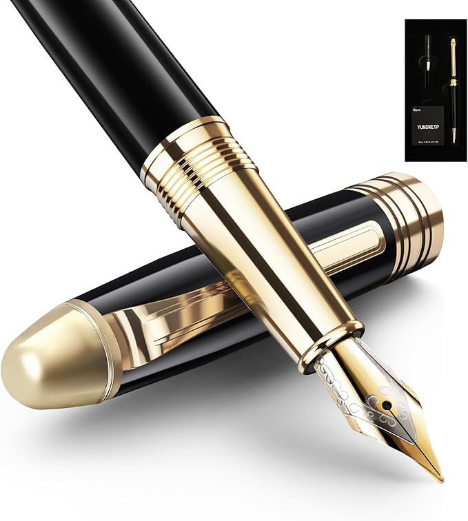 YUMSWETP Luxury Fountain Pen Gift Set For Writing Smooth, Fine Nib, Includes Refillable Ink Converter &10 Black 3.4mm Ink Cartridges Metal Pen,Journaling Fancy Pen