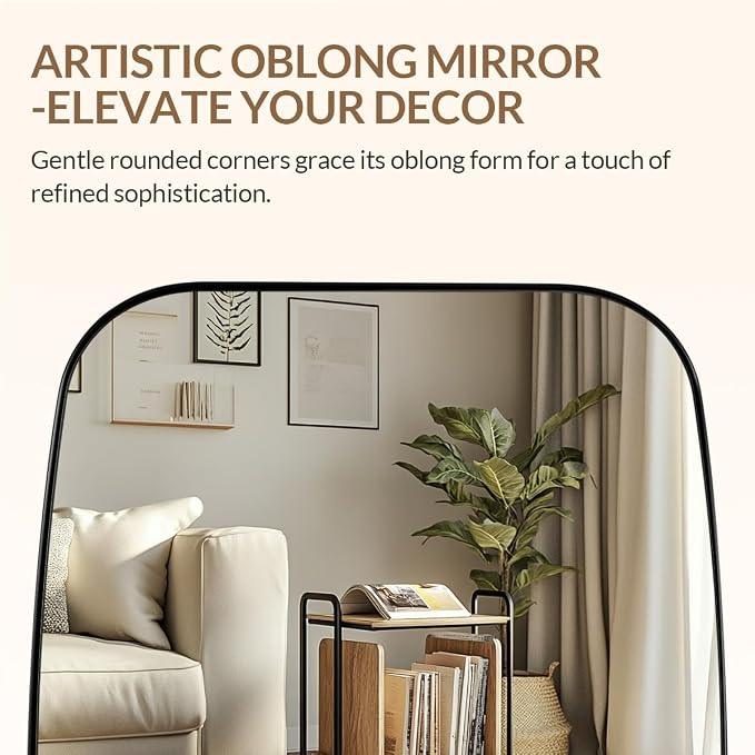 ANDY STAR 24x24 Black Bathroom Mirror, Oblong Vanity Mirror with Stainless Steel Metal Frame, Matte Black Mirror for Over Sink, Modern Anti Rust Wall Mounted