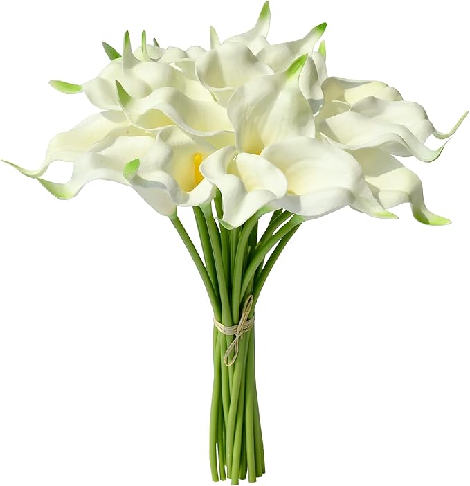Mandy's PU White Calla Lily Artificial Flowers 20 Stems 13.5in Faux Realistic Centerpiece for Thanksgiving and Christmas Decorations DIY Bridal Bouquet Home Décor