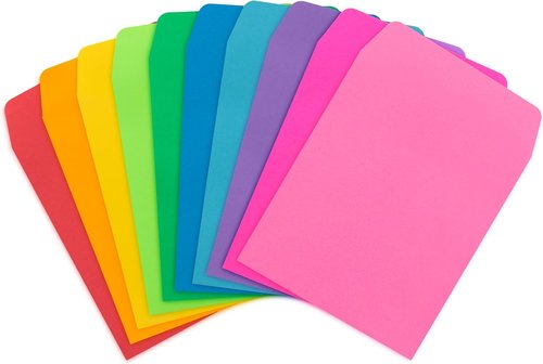 Hygloss Library Card Pockets - Non-Adhesive 3.5x5 Inch Envelopes - 10 Assorted Colors for Classroom Organization