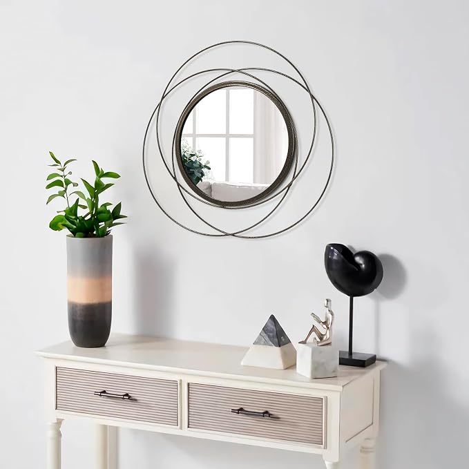 Circle Mirror Wall Decorative Metal Mirror Art Small Round Wall-Mounted Mirror Home Wall Decor for Bedroom Living Room Bathroom Entryway 16” x 16”