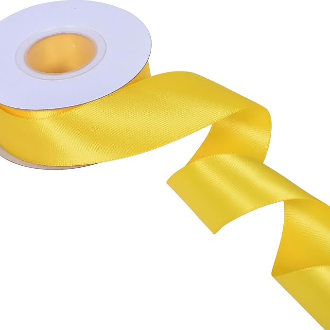 YAMA Yellow Double Faced Satin Ribbon, 1 1/2 Inch 25 Yards, Great for Crafts Bows Flower Bouquet Wedding Home Decor Gift Wrapping