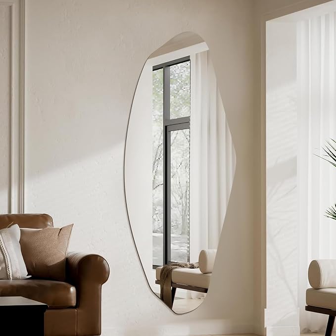 Irregular Full Length Mirror, 61"x24" Frameless Full Body Mirror, Asymmetrical Wall Mirrors for Bedroom, Living Room, Cloakroom, Explosion-Proof, Waterproof, Horizontal/Vertical