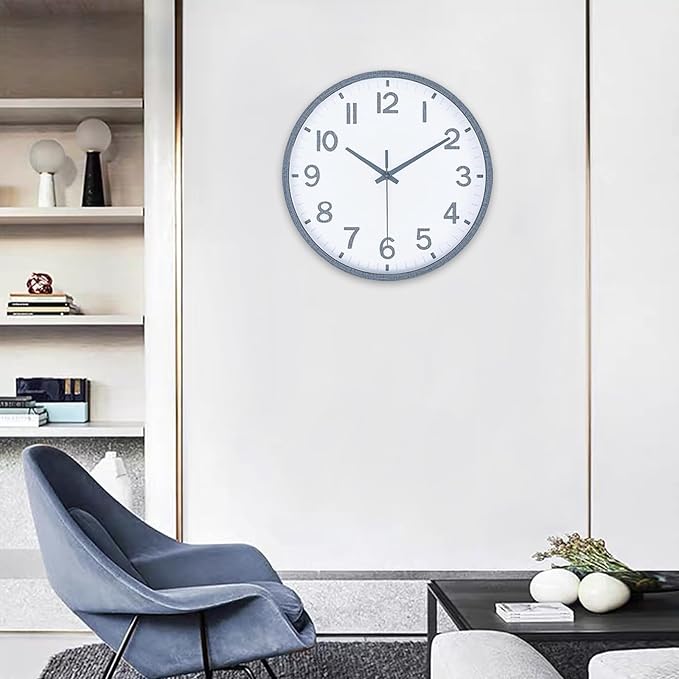 Wall Clocks Battery Operated 10 inch Modern Wall Clock,Silent Non Ticking Wall Clock for Living Room Bedroom Kitchen Office Classroom Decor (Texture Gray White)