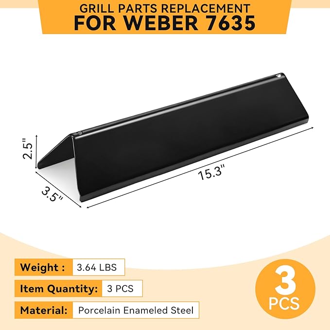 KifonMetals 15.3 Inch Porcelain-enameled Steel Flavorizer Bars for Weber Spirit I & II 200 Series, Spirit E210, S210, E220, S220, for Weber Spirit Grill Parts 7635, 3 PCS