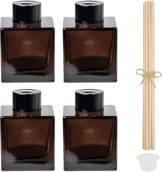 100ml 4pcs Reed Diffuser Bottles,Fragrance Diffuser Empty Bottle with 20pcs Reed Sticks for Home Fragrance Accessories and Women Gift Room,Home,Bathroom Decor