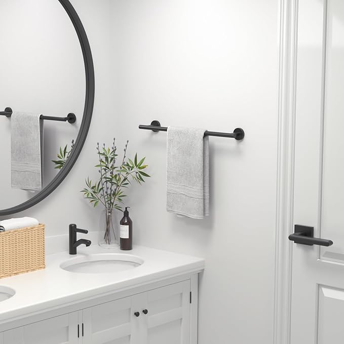 USHOWER Matte Black Towel Bar, 18-Inch Towel Rack for Bathroom Wall Mounted, Thicken SUS304 Stainless Steel Towel Rod Modern Home Decor (Total Length 20-Inch)