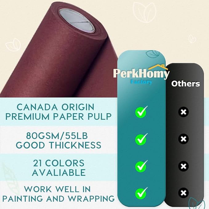 PerkHomy Wine Red Kraft Paper Roll 36" x 1,800" (150') for Gift Wrapping Bouquet Flower Art Painting Craft Writing Packaging Shipping 80GSM 55LB (Wine Red, 36" x 150')