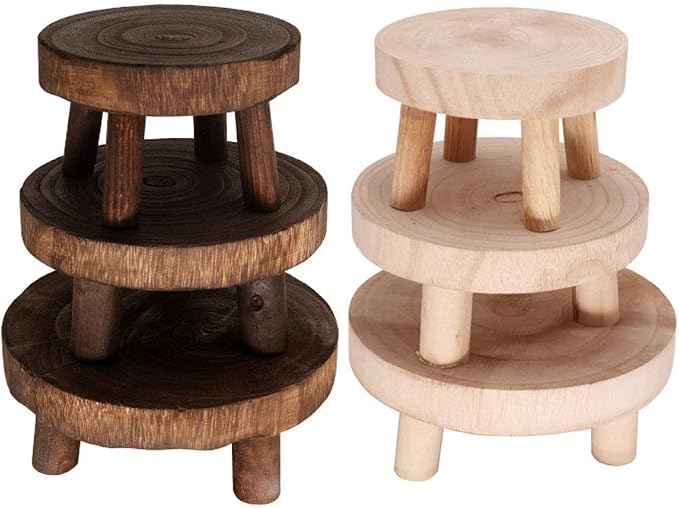 æ— Mini Wooden Stool Flower Display Stand, Potted Plant Shelf Succulents Bonsai Rack, Vintage Wood Grain Garden Plant Pot Riser Stand for Indoor Outdoor Office Dining Room Decor