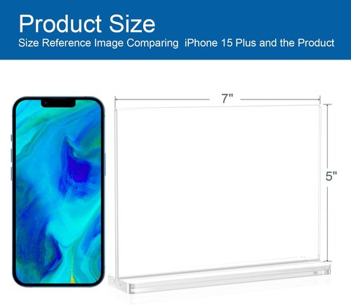 BlueValley Acrylic Sign Holder - Double-Sided Clear Display Stand for Menus & Flyers | 7x5 Desktop Frame - 6 Pack