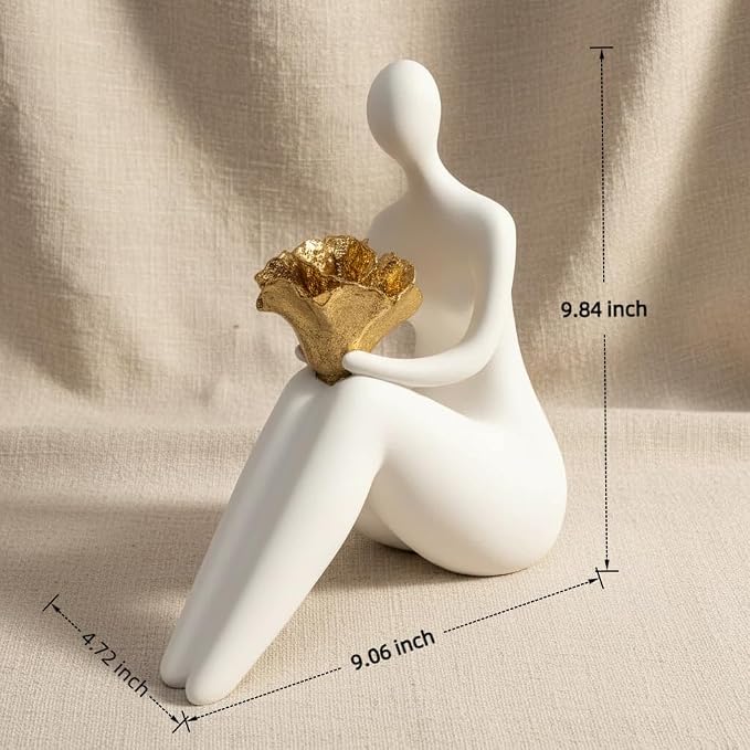 Lescafita White Abstract Figure Statue with Flowers, Modern Resin Sculpture for Home Decor, Minimalist Figurine Art for Living Room, Office Desk, Gift for Art Lovers