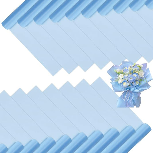 DEWJDFSC 20 Sheets Flower Wrapping Paper,Waterproof Floral Korean Bouquet Wrapping Paper, Florist Supplies, Suitable for Flowers Gift Packaging (PureBlue)
