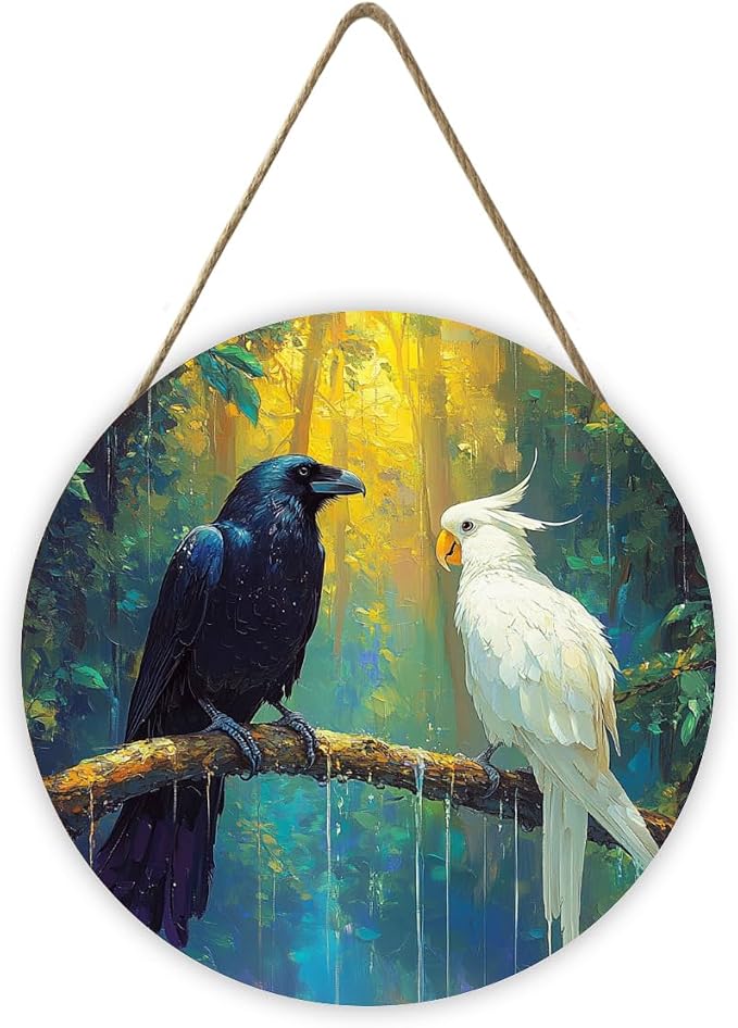 Vintage Birds Wooden Circle Hanging Sign 8x8 Inch – Suits retro enthusiasts & bird admirers, great for lounges, entryways & gatherings