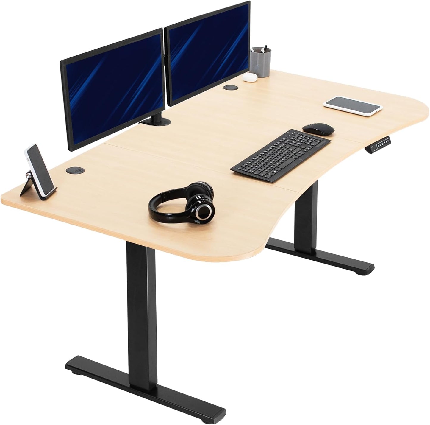 VIVO Electric Standing Desk - Memory Height Adjustment, 63 x 32 in, Light Wood Top & Black Frame