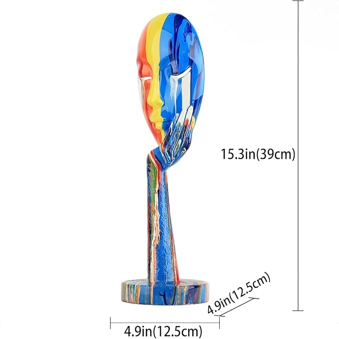 suruim Simple Creative Colorful Female Face Art Statue Thinker Sculpture Abstract Character Crafts Ornament Home Office Bedroom Living Room Study Decoration (Large 15.3x4.9x4.9in)