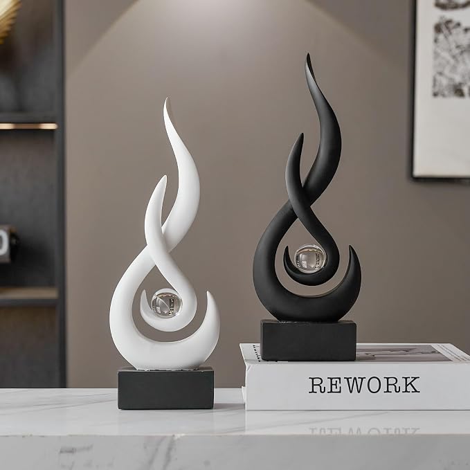 Modern Abstract Art Table Decoration,Resin Flame Statue Modern Centerpiece Ornaments for Living Room Great Gift Idea Home Decor,Collectibles (Black)