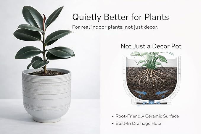 HERDUK Large White Ceramic Planter for Indoor Trees, Modern Indoor Floor Planter Pot for Olive Trees & Faux Olive Trees, Pottery Planter with Drainage for Real Plants