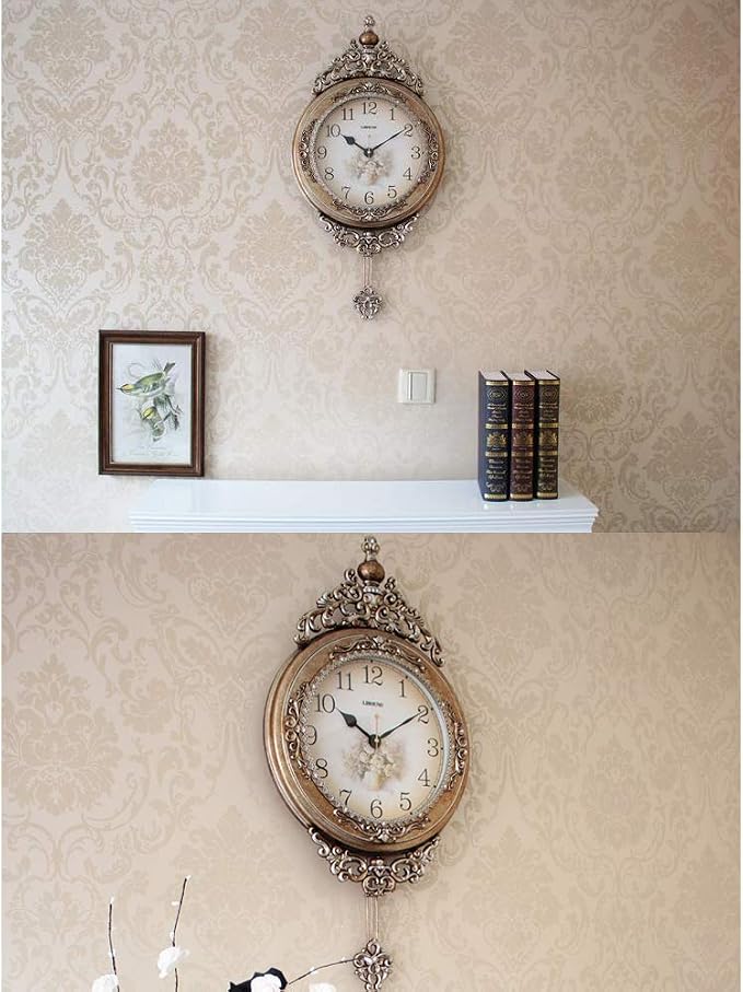 SHISEDECO Elegant, Traditional, Decorative, Hand Painted Modern Grandfather Wall Clock Fancy Ethnic Luxury Handmade Decoration, Swinging Pendulum for New Room or Office. Large. 29.5 Inch. (Copper)