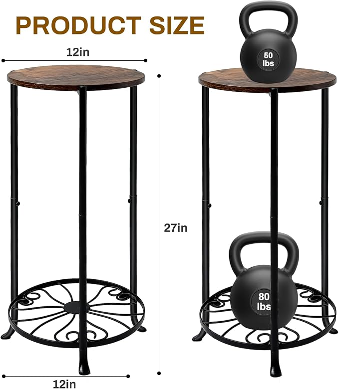 Plant Stand Indoor, 2 Tier Wood Round Potted Holder Rack, 27 " Tall Flower Pot Stand Shelf, Round Supports Plant Stand for Large Plants, Corner Plant Shelf for Balcony Garden Patio Living Room, Brown