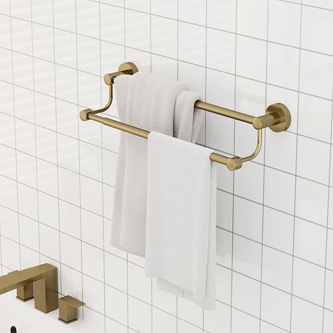 BESy Adjustable 16-26 Inches Double Bath Towel Bar for Bathroom SUS304 Stainless Steel Towel Holder, Hotel Style Wall Mount with Screws Hand Towel Bar Towel Rack Rod Hanger, Antique Brass
