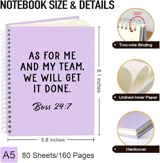 Msticey As For Me And My Team 160 Blank Pages Hardcover Spiral Notebook, Appreciation Gifts for Manager Supervisor Leader (Purple)