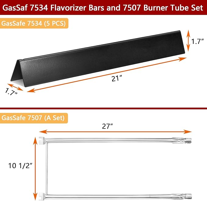 GasSaf 21.5 Flavorizer Bar, 27 Grill Burner for Weber Spirit 200, E-210, S-200, S-210, E-210NG (Side Control), Spirit 500, Genesis Silver A, Grill Insert Replacement Parts for Weber 7534 7535 7507
