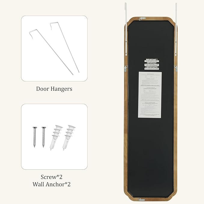 WallBeyond 48" x 14" Full Length Door Mirror with Rustic Rounded Corner Wood Frame, Over the Door Hanging Mirror for Bedroom, Closet, Dressing Area and Entryway, Natural