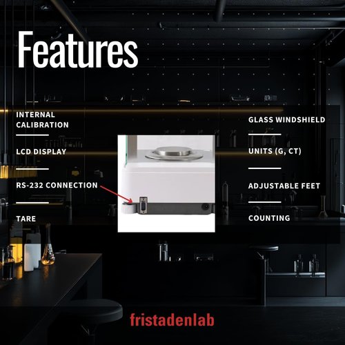 Fristaden Lab Analytical Balance - 220 g × 0.0001 g Precision Scale | Auto-Calibration, Glass Shield, RS-232 Data