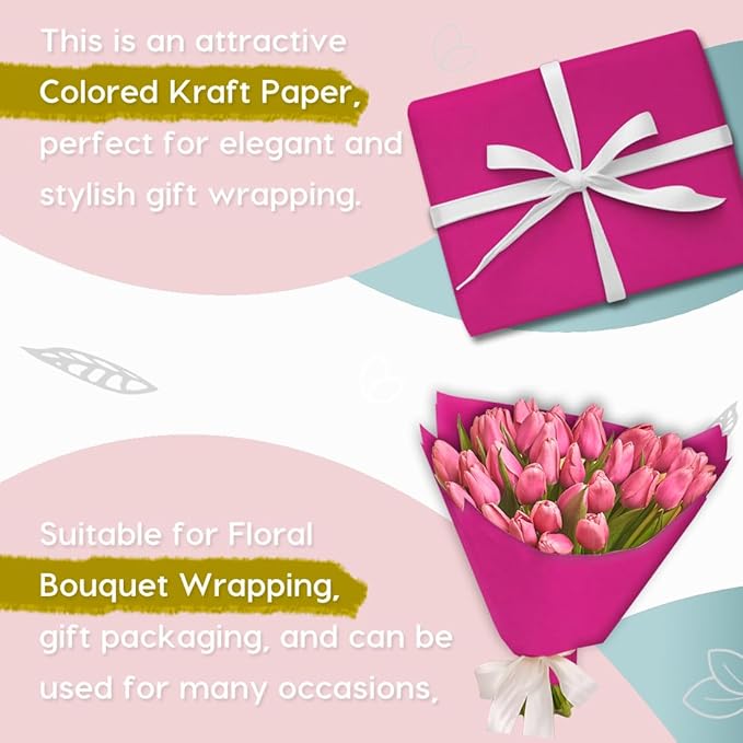 PerkHomy Rose Red Kraft Paper Roll 48" x 1,800" (150') for Gift Wrapping Bouquet Flower Art Painting Craft Writing Packaging Shipping 80GSM 55LB (Rose Red, 48" x 150')