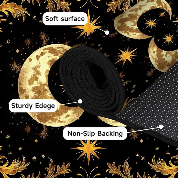 Sun Moon Star Area Rug 4'x6' Golden Boho Carpet Non-Slip Washable Low Pile Floor Mat for Bedroom Living Room Nursery Playroom Classroom Home Decor
