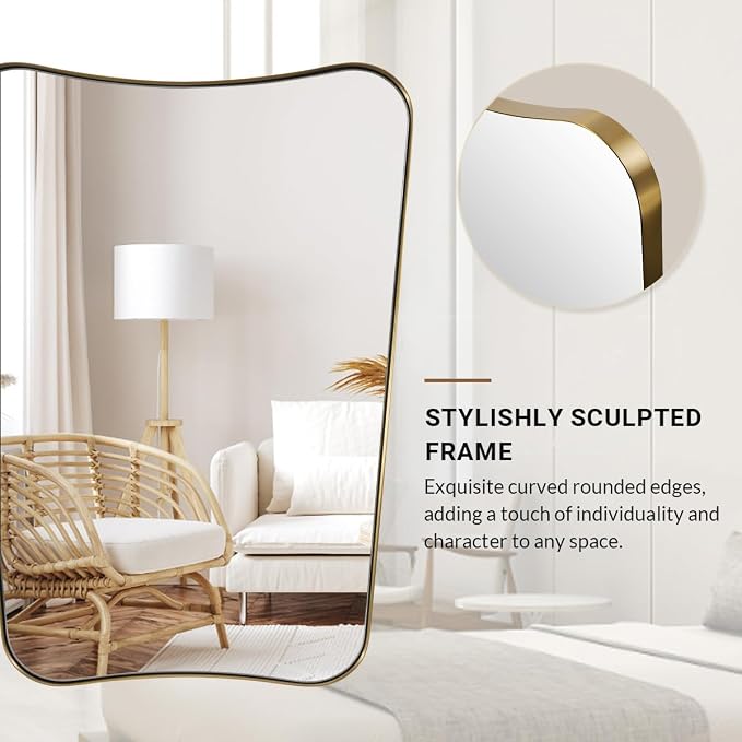 ANDY STAR Gold Vanity Mirror, 22x30 Inch Brushed Gold Bathroom Mirror, Antique Brass Asymmetrical Mirror in Rust-Proof Stainless Steel Metal Frame, Unique Butterfly Shape, Ideal for Home Remodel