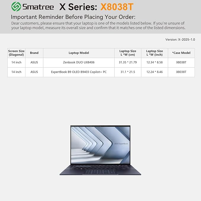 Smatree Hard EVA Protective Sleeve Case Compatible for 14 inch ASUS Zenbook Duo UX8406, for 14 inch Zenbook 14 UM3406, for 14inch ExpertBook B9 OLED B9403 Notebook Bag, White (X8038TW)