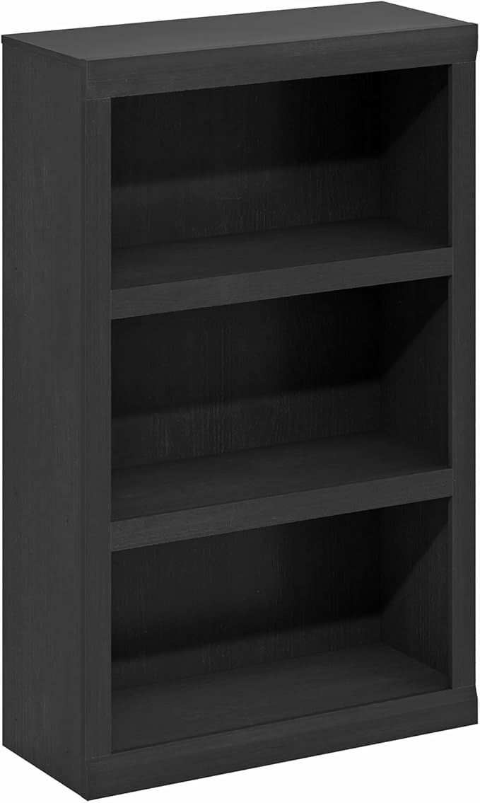 Furinno Rail Book Shelf, 3-Tier Bookshelf, Bookcase with Open Shelf, 10.1 x 24.6 x 39, for Living Room, Bedroom, Home Office, Blackwood
