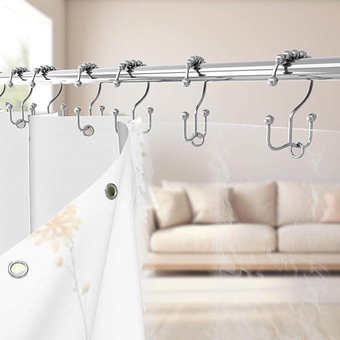 3 in 1 Shower Curtain Set, Floral Wildflower Minimalist 72x72 Inches Polyester Bath Curtain with Magnetic PEVA Liner and 12 Double Sided Stainless Steel Hooks