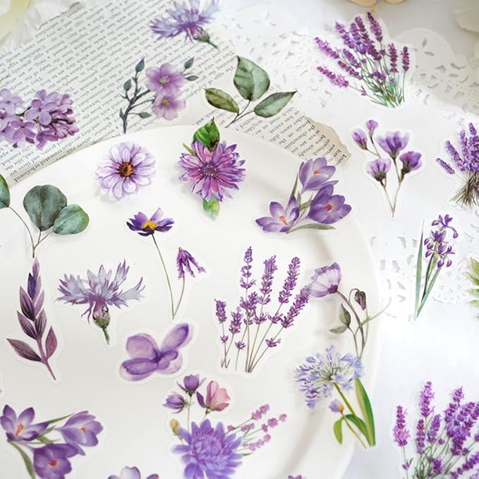 Obujopal 100 Pcs Blue Flower Stickers, Wildflower Stickers for Scrapbooking Junk Journal Card Making Collage Notebook Diary Planner Letter Envelope Water Bottle Phone Case Craft Decoration (Blue)