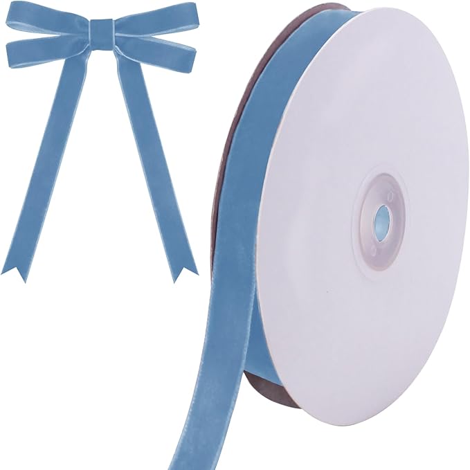 10 Yards Blue Velvet Ribbon 5/8 Inch for Christmas Tree,Light Blue Velvet Christmas Ribbon for Gift Wrapping Crafts Bow Wreath Holiday Decorations (Blue)