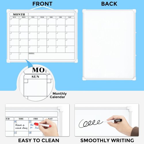 MaxGear Dry Erase Calendar Board - Double-Sided 16"x12" Portable Whiteboard for Planning & Memo