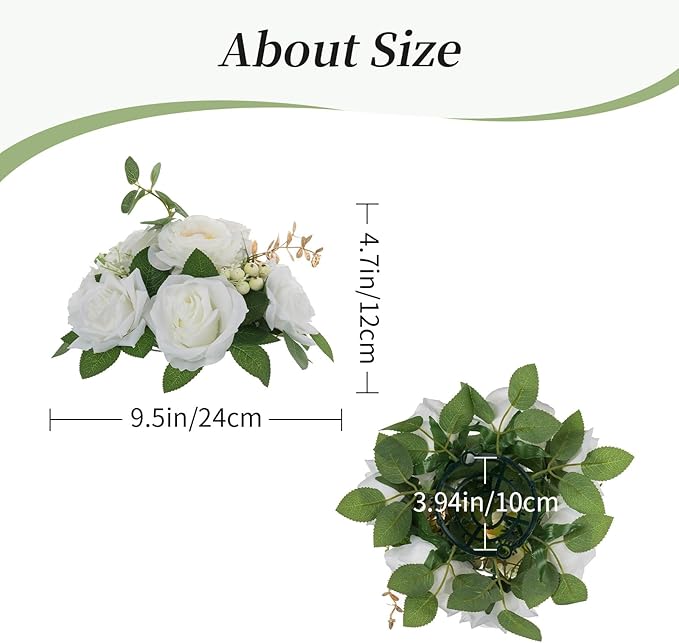 BLOSMON Artificial Flowers Ball Wedding Centerpieces 2 Pcs White Rose Artificial Flower Center Pieces Decoration for Table Silk Kissing Ball Faux Floral Bouquet Arrangements for Home Party DIY Decor